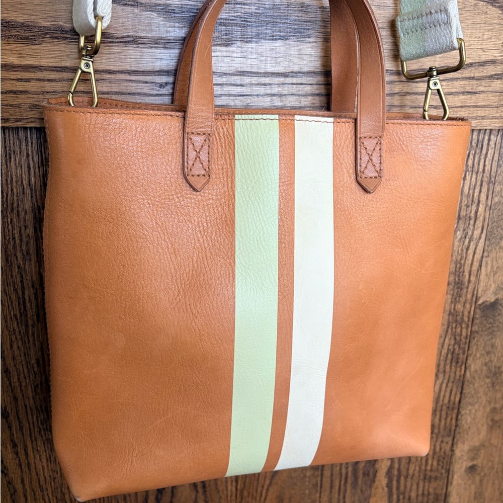 🩷MADEWELL🩷Tan Leather Tote with Cream & Mint crossbody strap - Picture 5 of 15